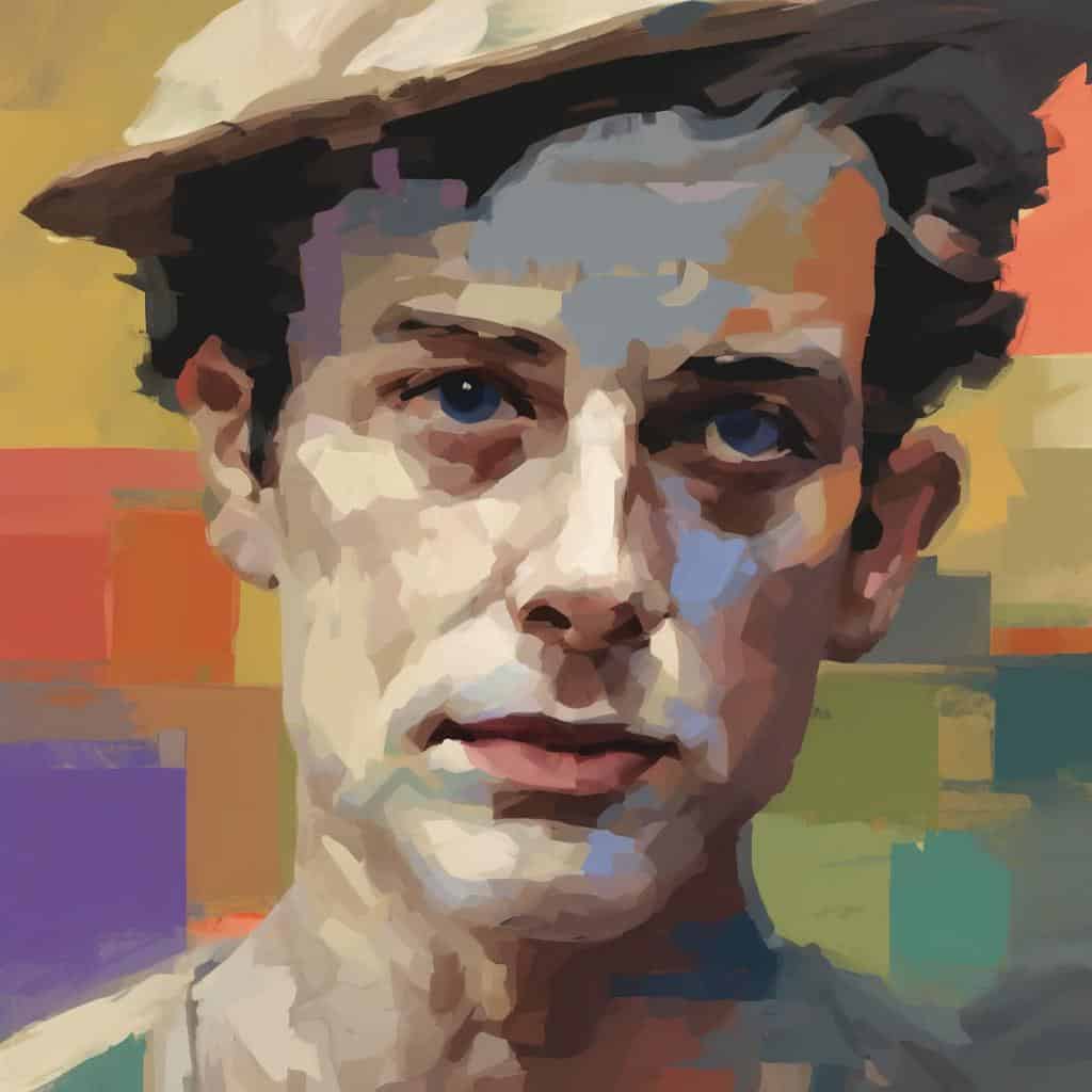 Εντυπωσιακό πορτρέτο νέου άνδρα με καπέλο, παρουσίαση σύγχρονης τέχνης και δημιουργικότητας, αναδεικνύοντας σημαντικούς δημιουργούς και ρεύματα τέχνης, με έμφαση στη σύγχρονη τέχνη και το μέλλον.